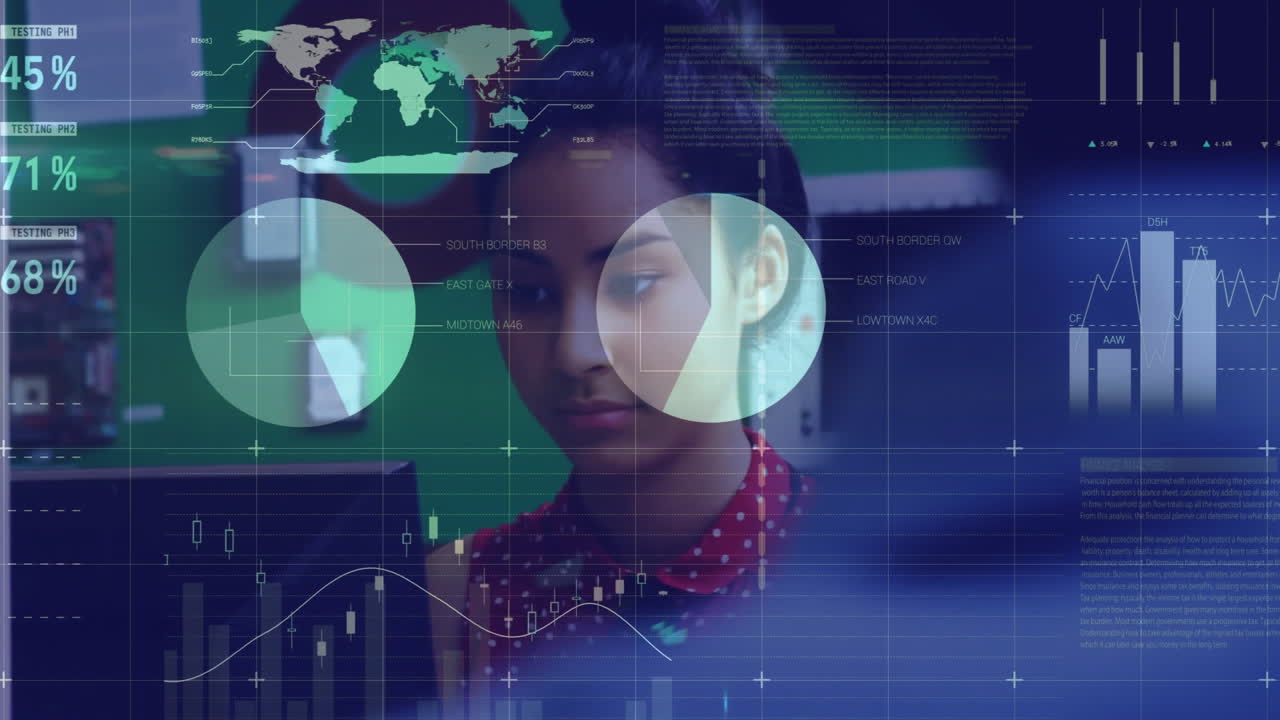 Animation of financial data processing over biracial female student
