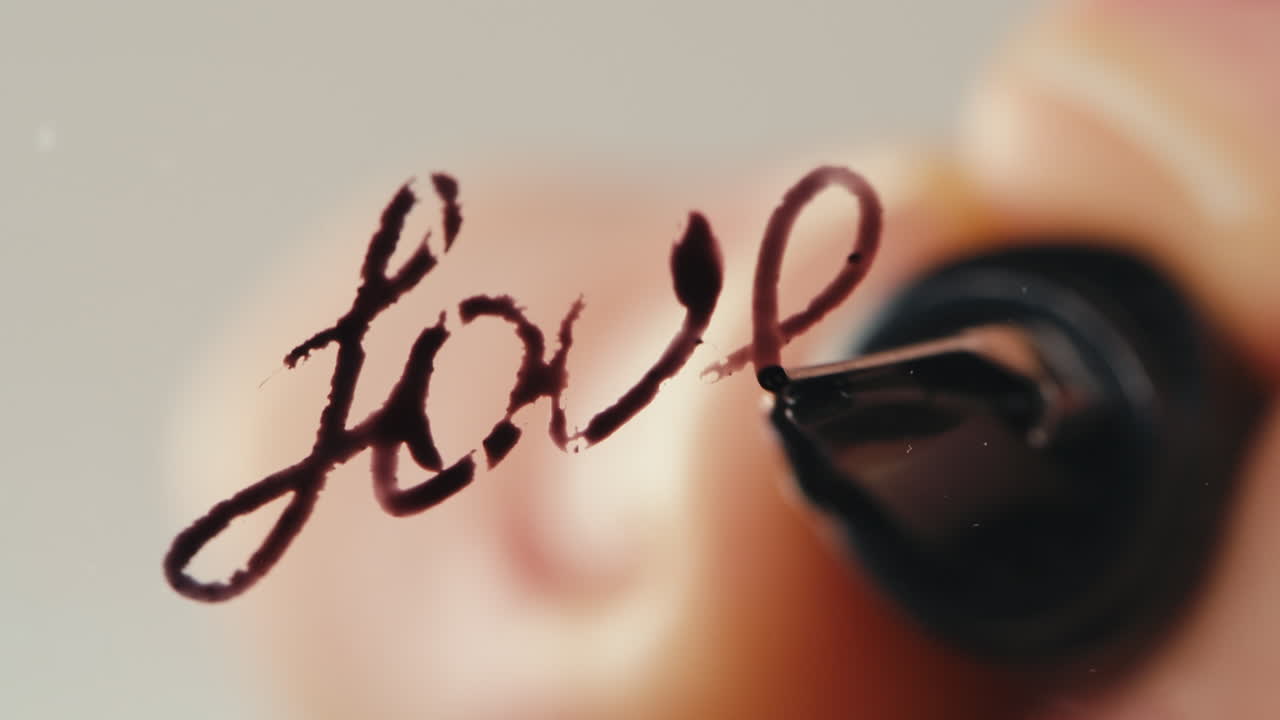 Macro di una penna stilografica che scrive la parola amore