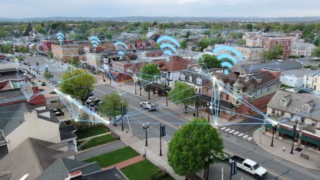 modern town covered with internet 5g mobile digital technology