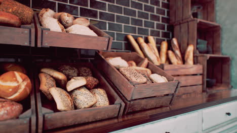 fresh bread on shelves in bakery