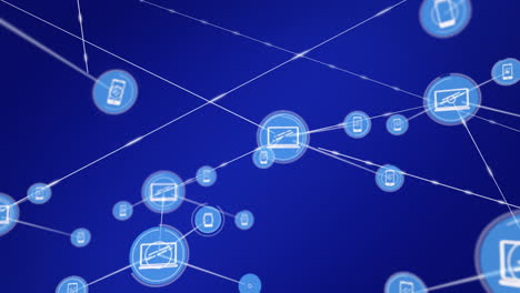 Animation of network of connections with icons over blue background