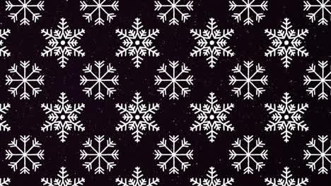 iconos de nieve cayendo y copos de nieve en un patrón sin costuras contra un fondo negro