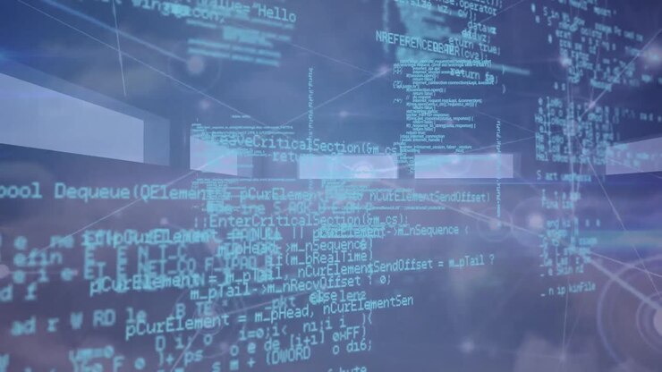 Animation of networks of connections and data processing over sky