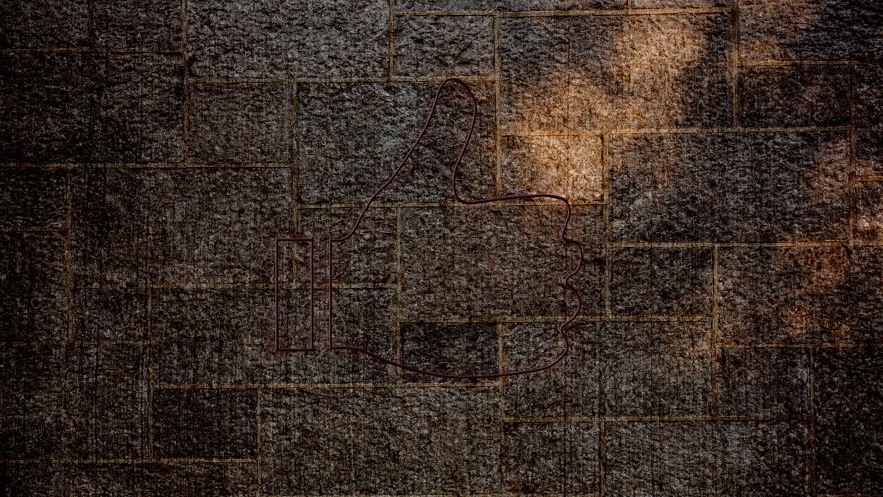 animación de pulgares luminosos de neón hacia arriba icono en la pared de ladrillo