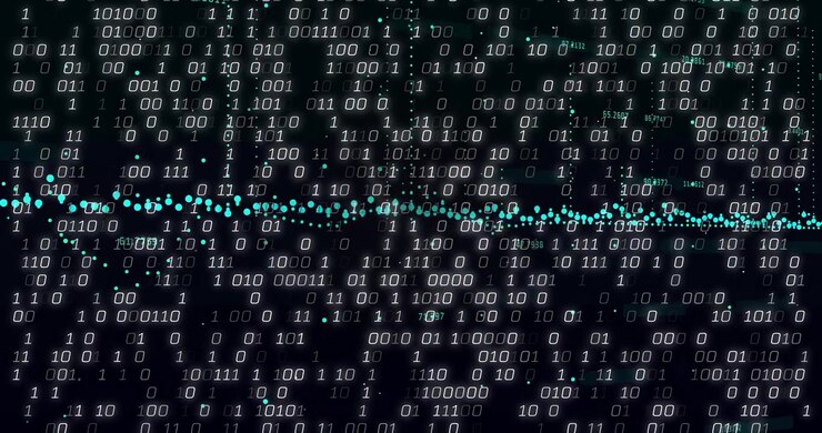 When thin teal dot line appearing, waveform oscillating and data streams rising, showing code flow