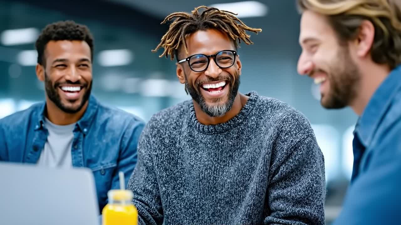 A group of men sitting around a table with a laptop