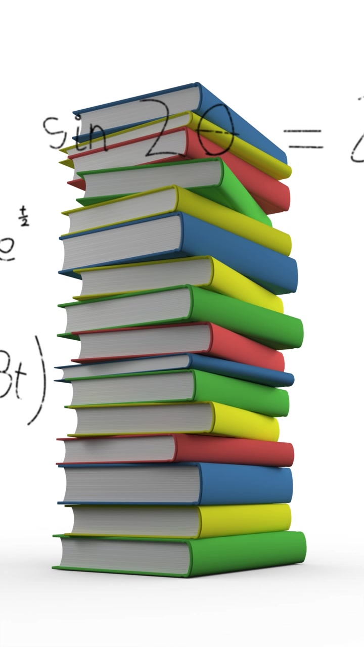 Hromada knih a matematické rovnice a grafy