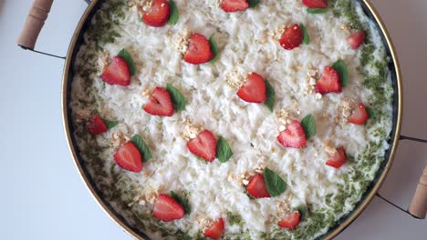 turkish dessert with strawberries and mint