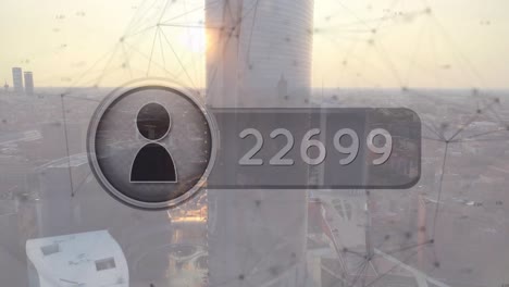 animación de la red de conexiones con icono sobre el paisaje urbano