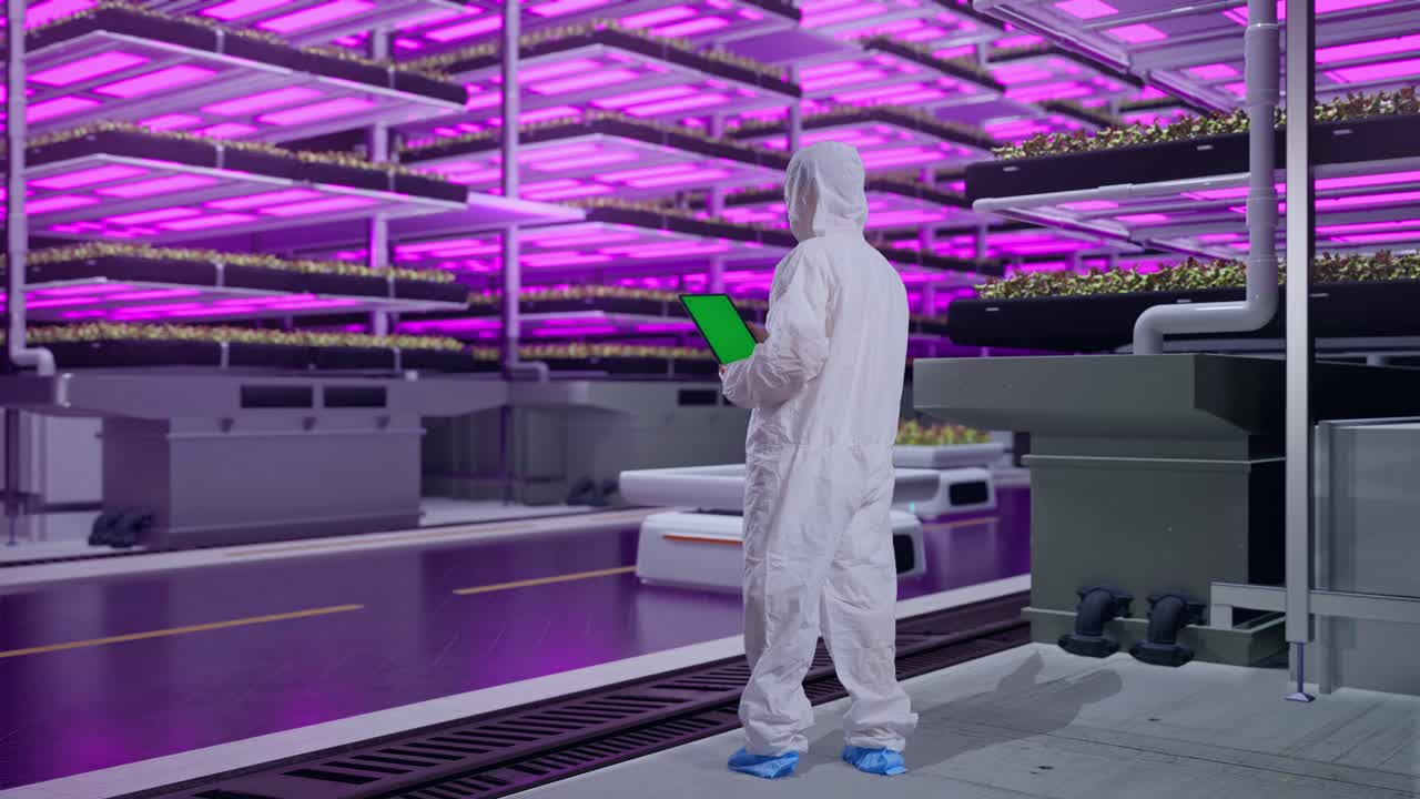 Scientist Monitoring Vertical Farm