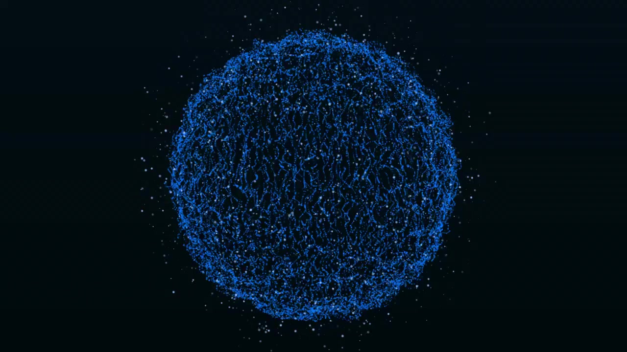 Abstract Blue Digital Network Sphere Rotating on Dark Background
