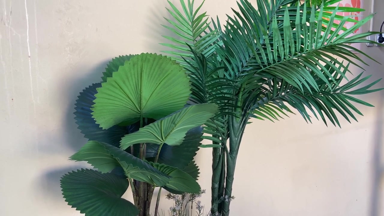 Piante artificiali decorative con foglie a ventaglio e di palma