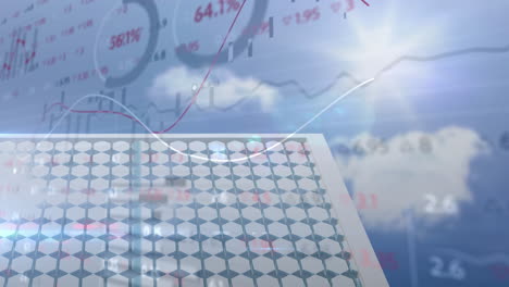 animation of financial data processing over solar panel