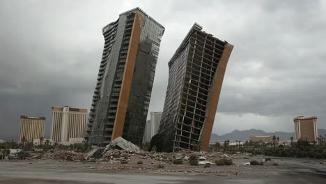 collapsed high-rise buildings in urban area