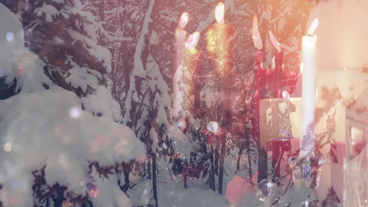 창문을 통해 볼 수 있는 겨울 풍경의 애니메이션 크리스마스  ⁇ 불