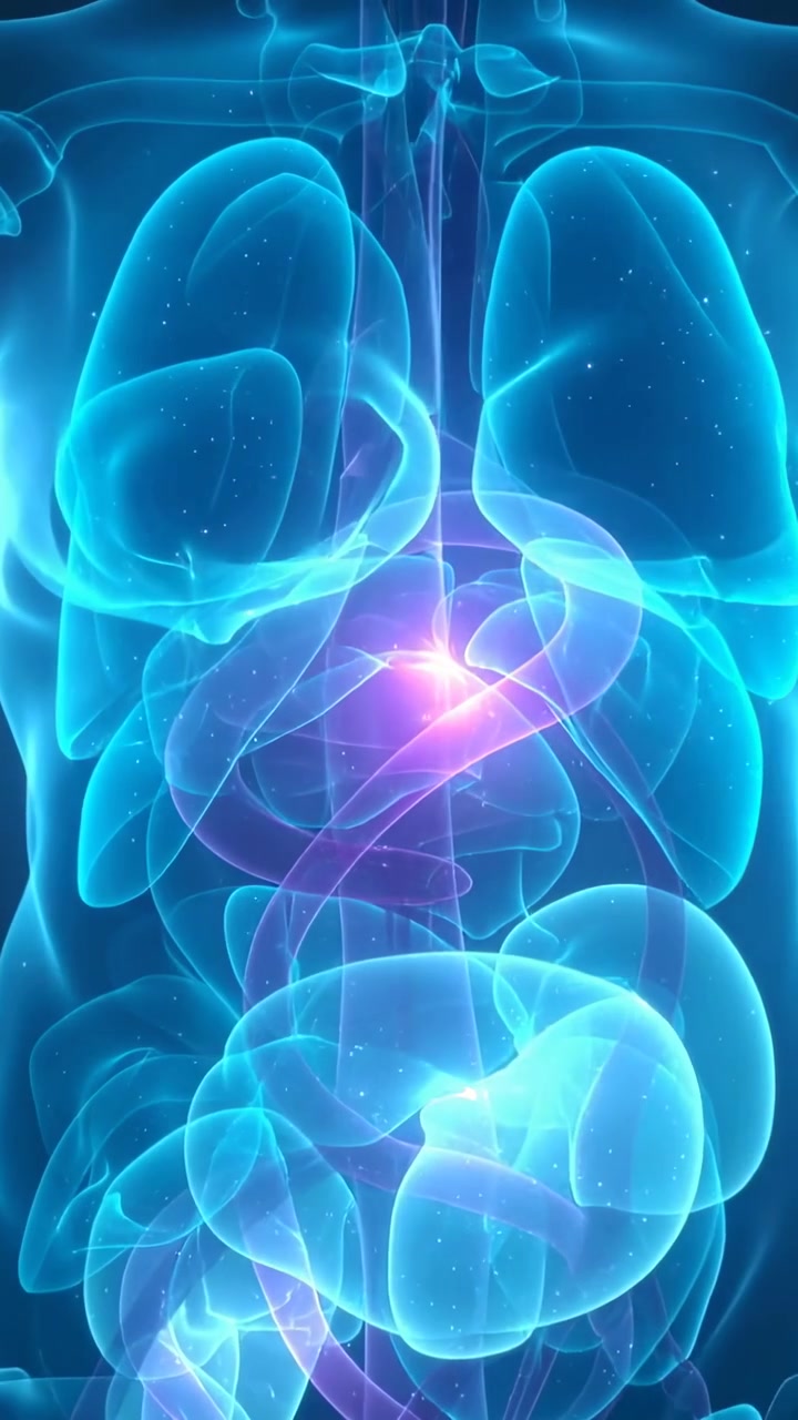 Vertical video: Animating torso after swallow, tracing bolus down into gut in 3D, magenta hotspot