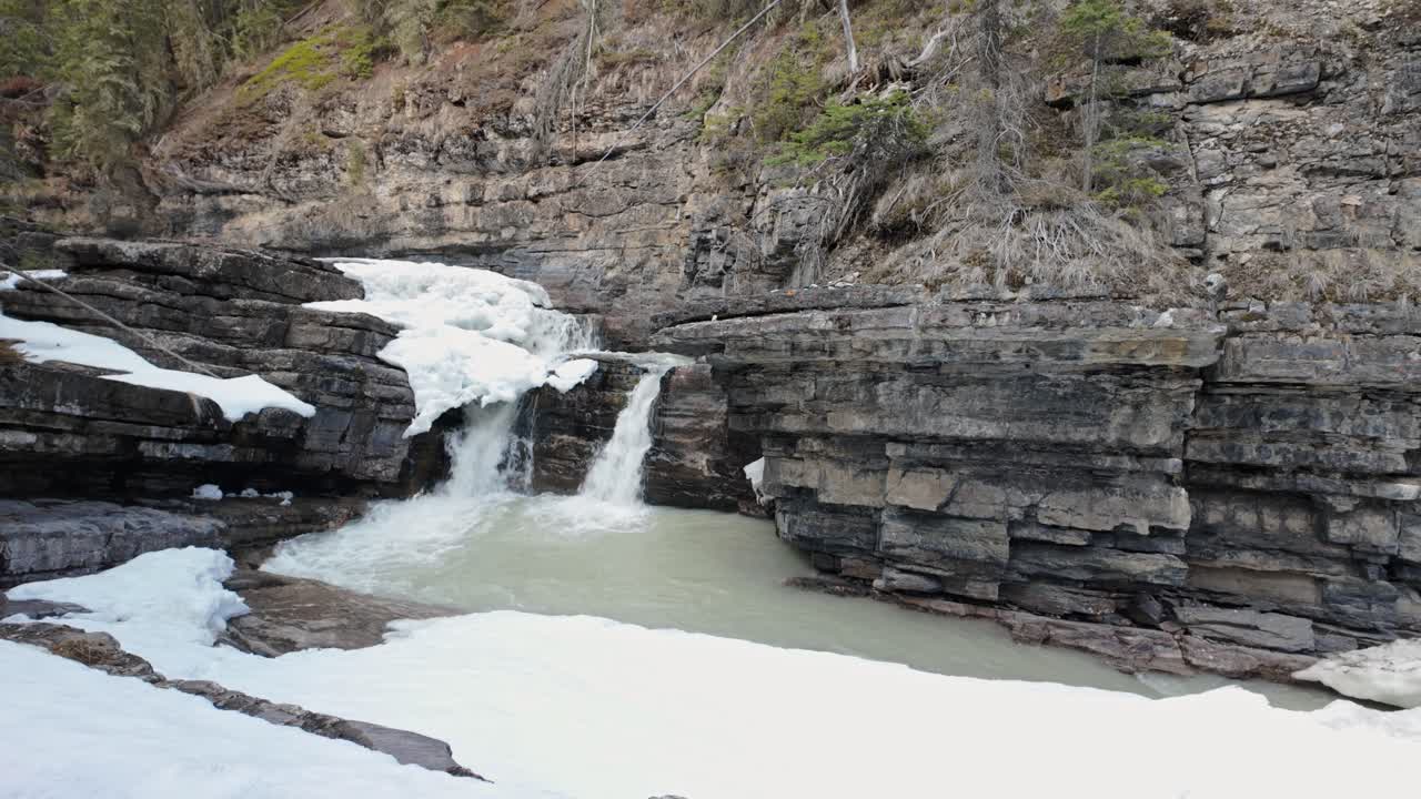 Running Water From Rocks Covered In Snow