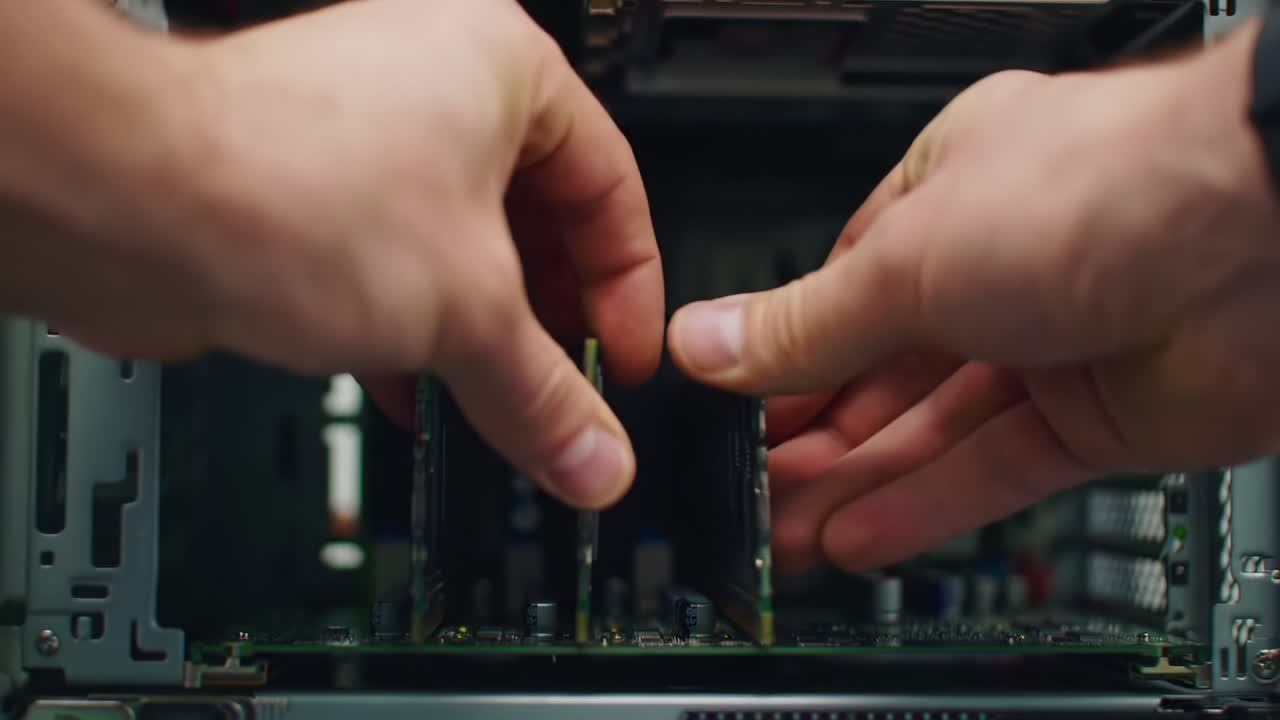 A Close-Up Look at the Intricate Process of Installing Circuit Boards into a Computer's Motherboard for Enhanced Performance and Functionality