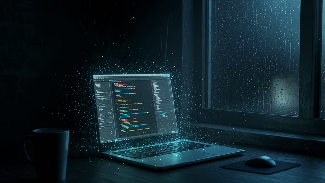 Programming under the gentle patter of rain creates a unique atmosphere that sparks creativity and inspiration at night