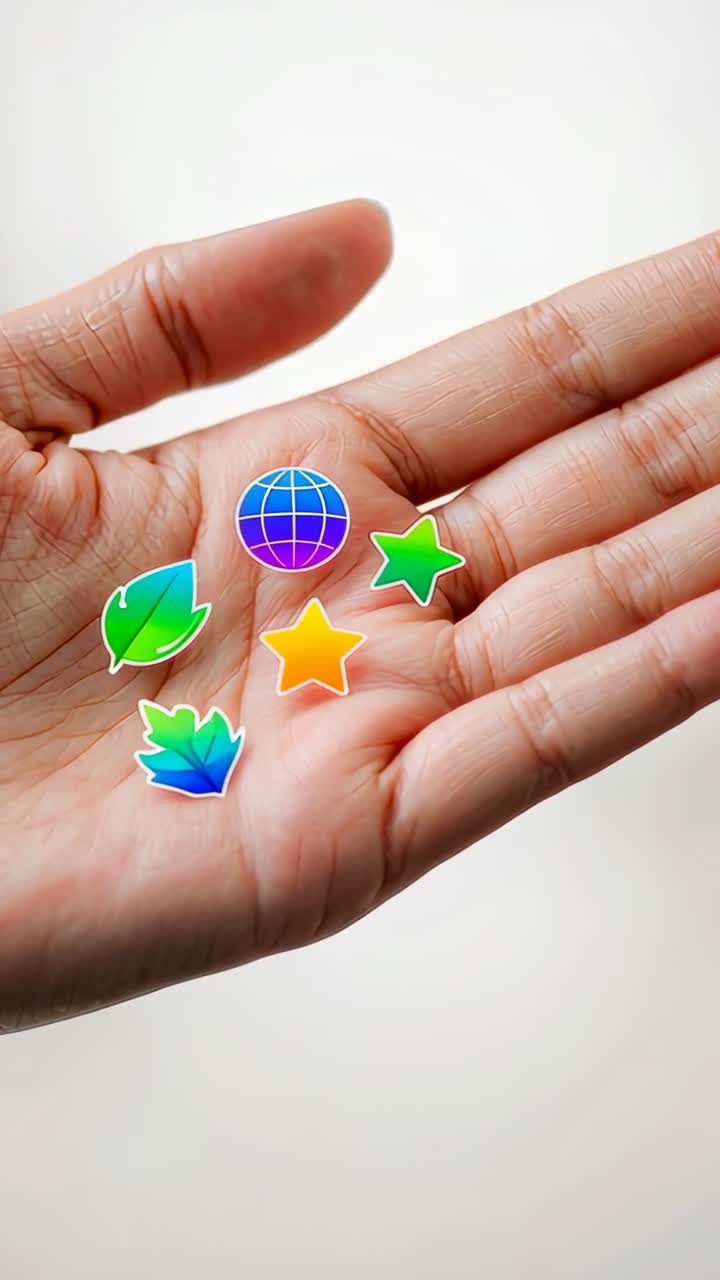 Vertical video: Reacting to icons appearing right hand tilting palm in studio, showing angle shift