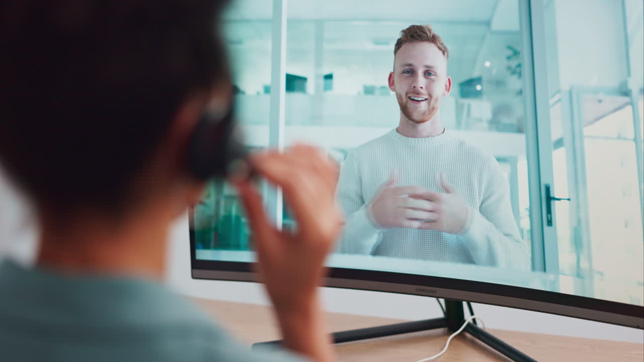 Computer, video call or black woman in a call