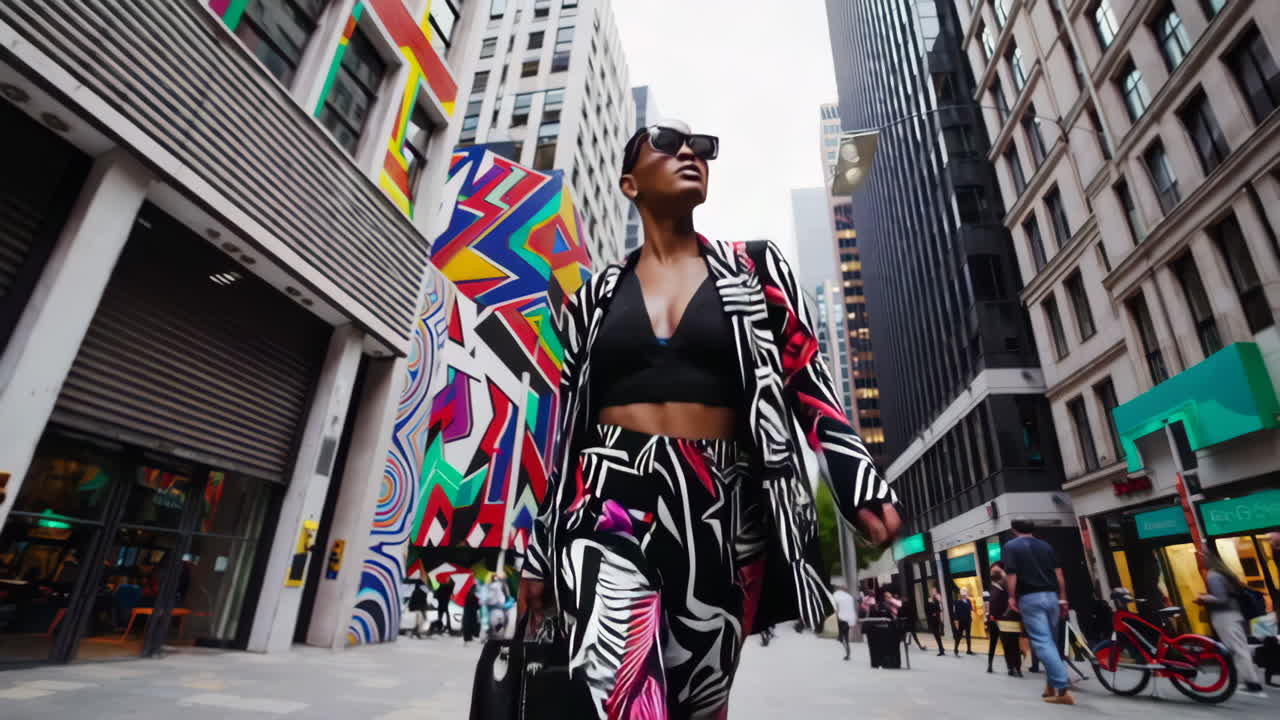 도시 풍경 에 있는 세련 된 여자