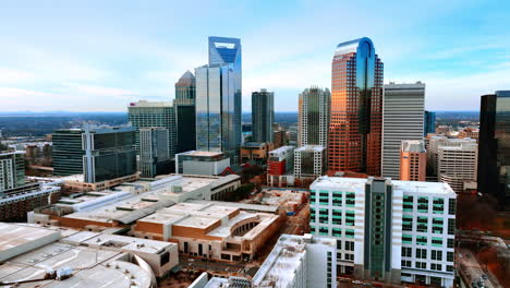 low-rise architecture neighboring with beautiful modern skyscrapers. cityscape of charlotte, north carolina, usa from top