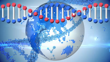 지구상의 dna 가닥 회전과 분자의 애니메이션