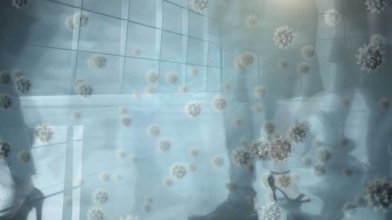 걸어다니는 사업가들 위에 바이러스 세포의 애니메이션