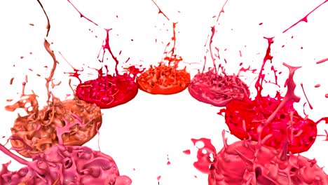 las pinturas 3d bailan en 4k sobre un fondo blanco. simulación de salpicaduras de tinta en un altavoz musical que reproduce música. hermosas salpicadures como un fondo brillante en ultra alta calidad. sombras de versión de rojo 12