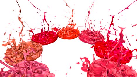 3d paints dance in 4k on white background. simulation of splashes of ink on a musical speaker that play music. beautiful splashes as a bright background in ultra high quality. version shades of red 12