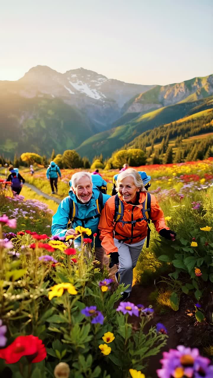Group of seniors bonding over a hiking adventure.