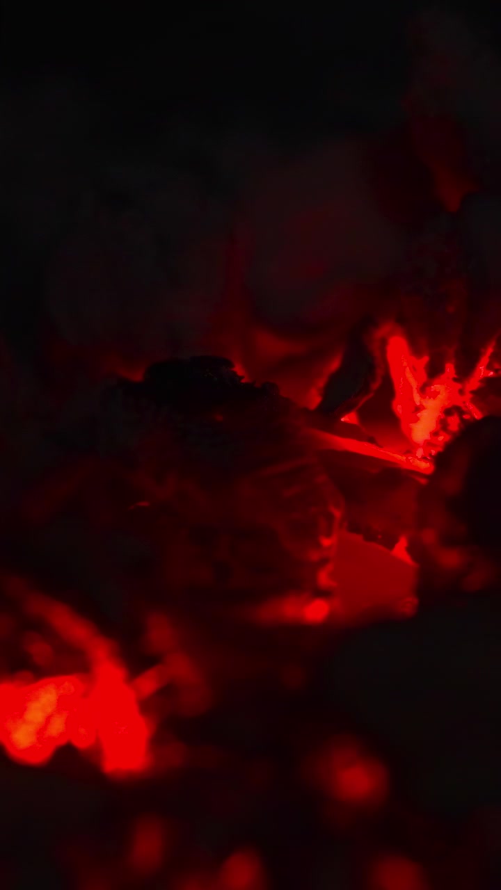 Charcoal Glow With Deep Shadows, Scattered Hot Embers Outlined By Black Negative Space And Subtle Drifting