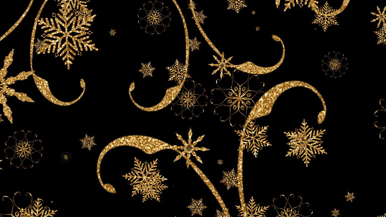 Animazione 4K 3D in loop continuo di fiocco di neve natalizio color oro isolato con canale alfa Quicktime Prores 444 encode. Elegante sfondo di Buon Natale e Felice Anno Nuovo per il tuo design