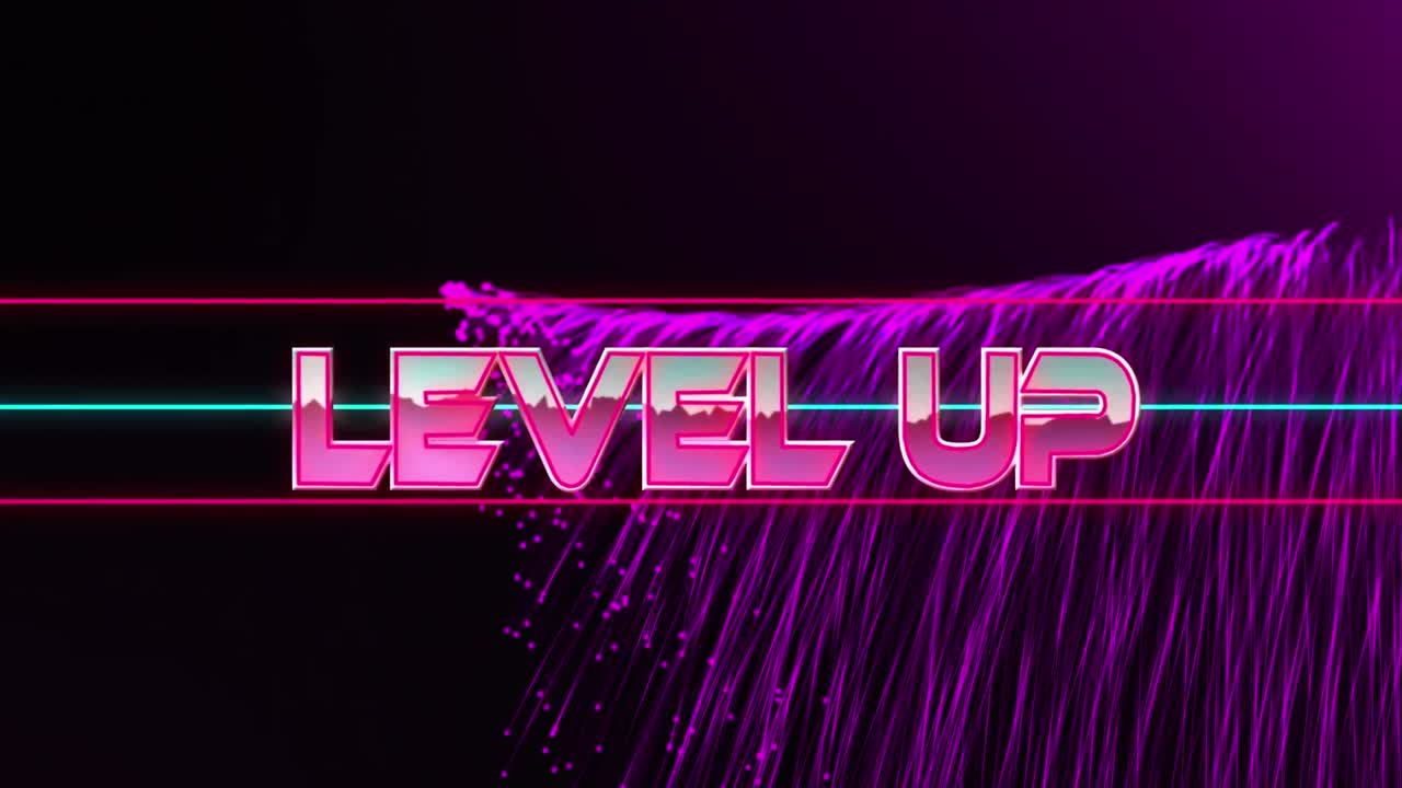 Animation of start text over light trails on black background