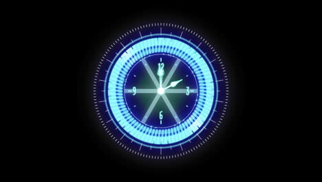 animación de escaneo de alcance con reloj sobre fondo negro