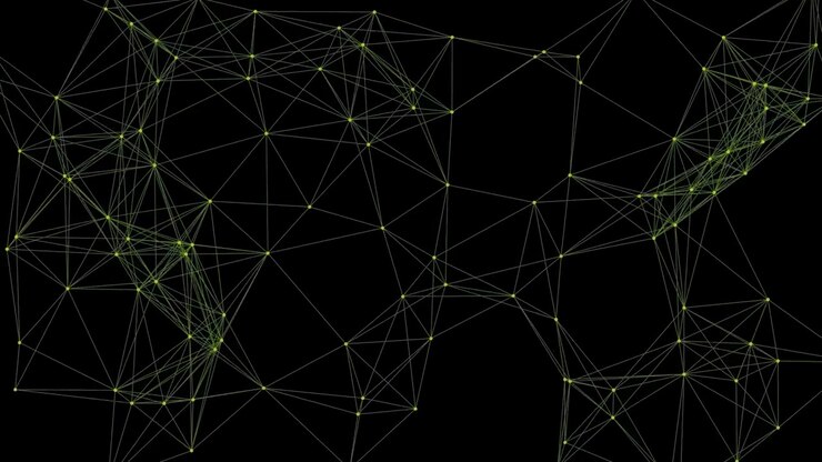 Connessione di rete digitale astratta con nodi e linee verdi in movimento