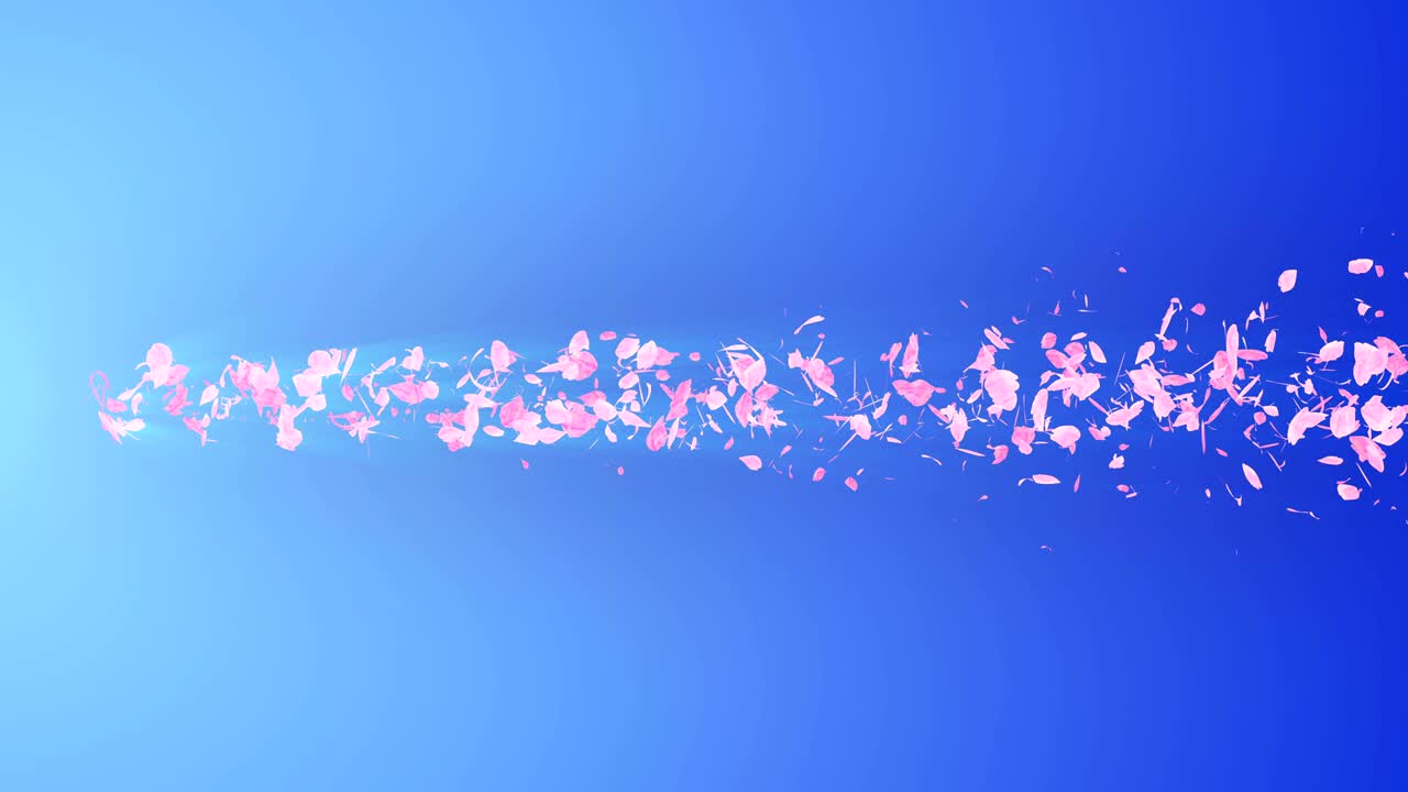 꽃의 나선형 반이는 입자, 사쿠라 패턴, 일본의 꽃 춤, 분홍색 꽃잎의 소용돌이, 추상적인 루프 애니메이션.
