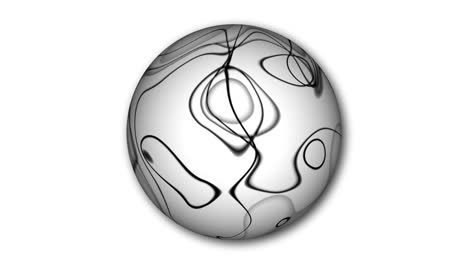 animación de líneas geométricas a rayas en una esfera. esfera abstracta animada moviéndose sobre un fondo blanco.