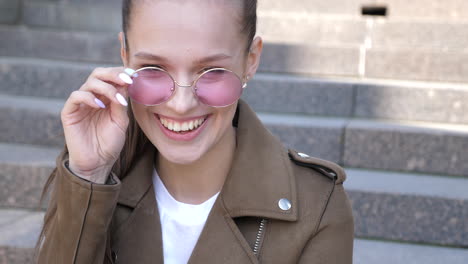 closeup portrait of beautiful smiling brunette model