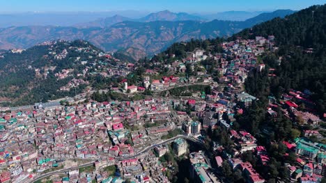 aerial view of a hill station city in the himalayas