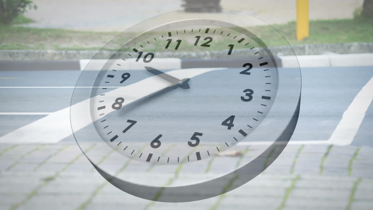 도로와 자동차에 대한 시계의 애니메이션