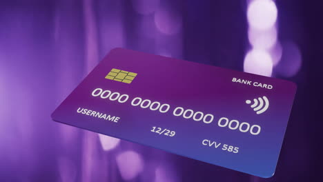 animation of credit card over light spots on black background