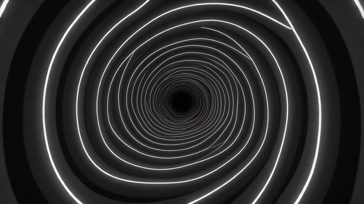 Túnel Abstrato com Anéis Espirais Brancos Brilhantes