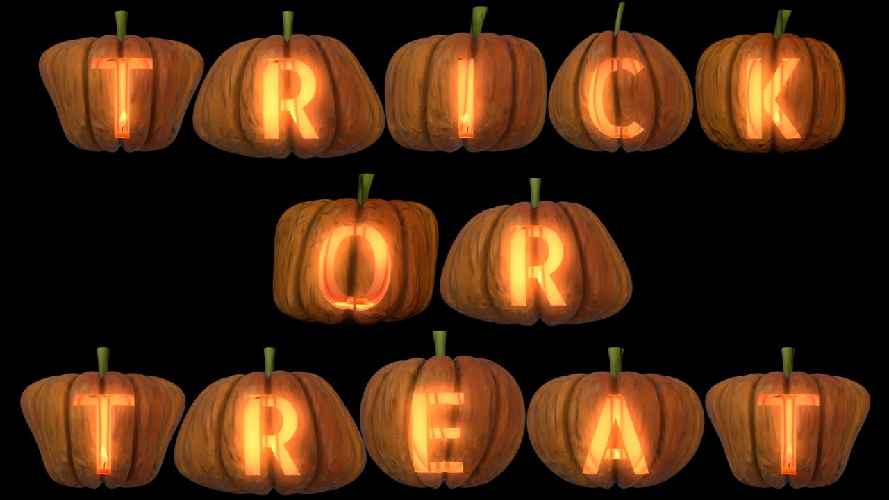 letras de calabaza talladas que forman el texto truco o trato