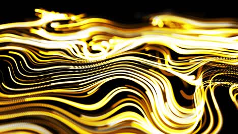 el flujo amarillo de partículas forma líneas de brillo rizadas o rayas de luz como rastros de brillo, las líneas forman un patrón giratorio como ruido de rizado. bucle 3d abstracto como fondo festivo creativo brillante