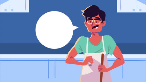hombre cocinando receta de cocina animación