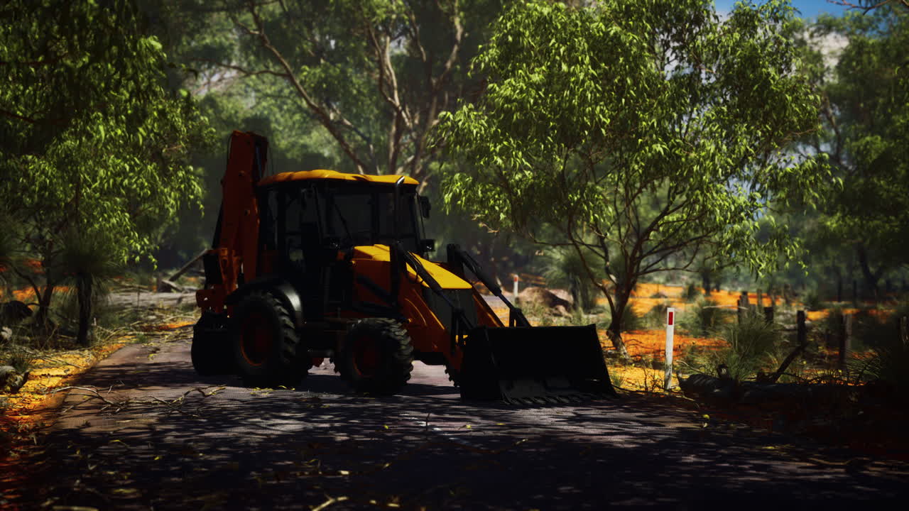 tractor de excavadora en el bosque