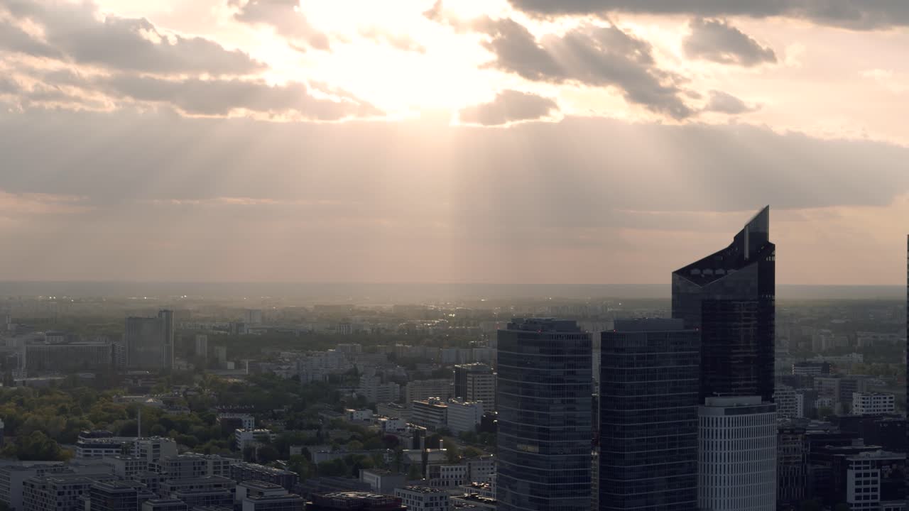 Sunset cityscape of Warsaw Poland