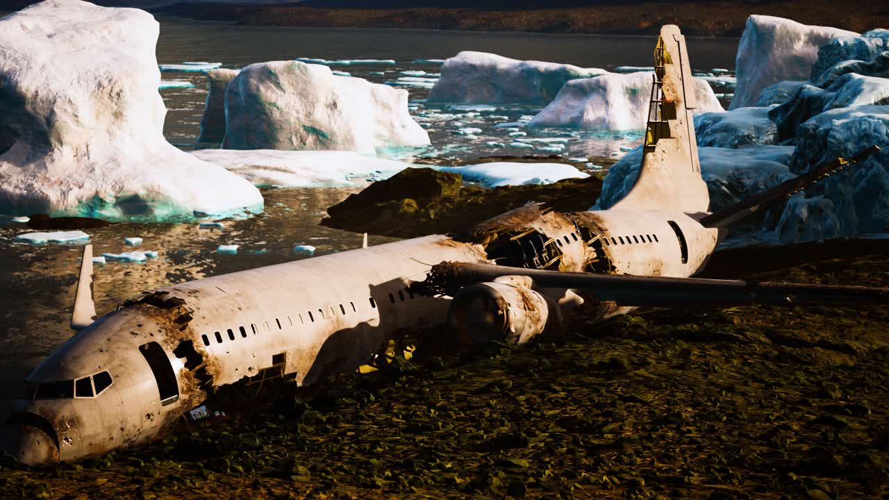 아이슬란드 해변에 있는 오래된 부서진 비행기